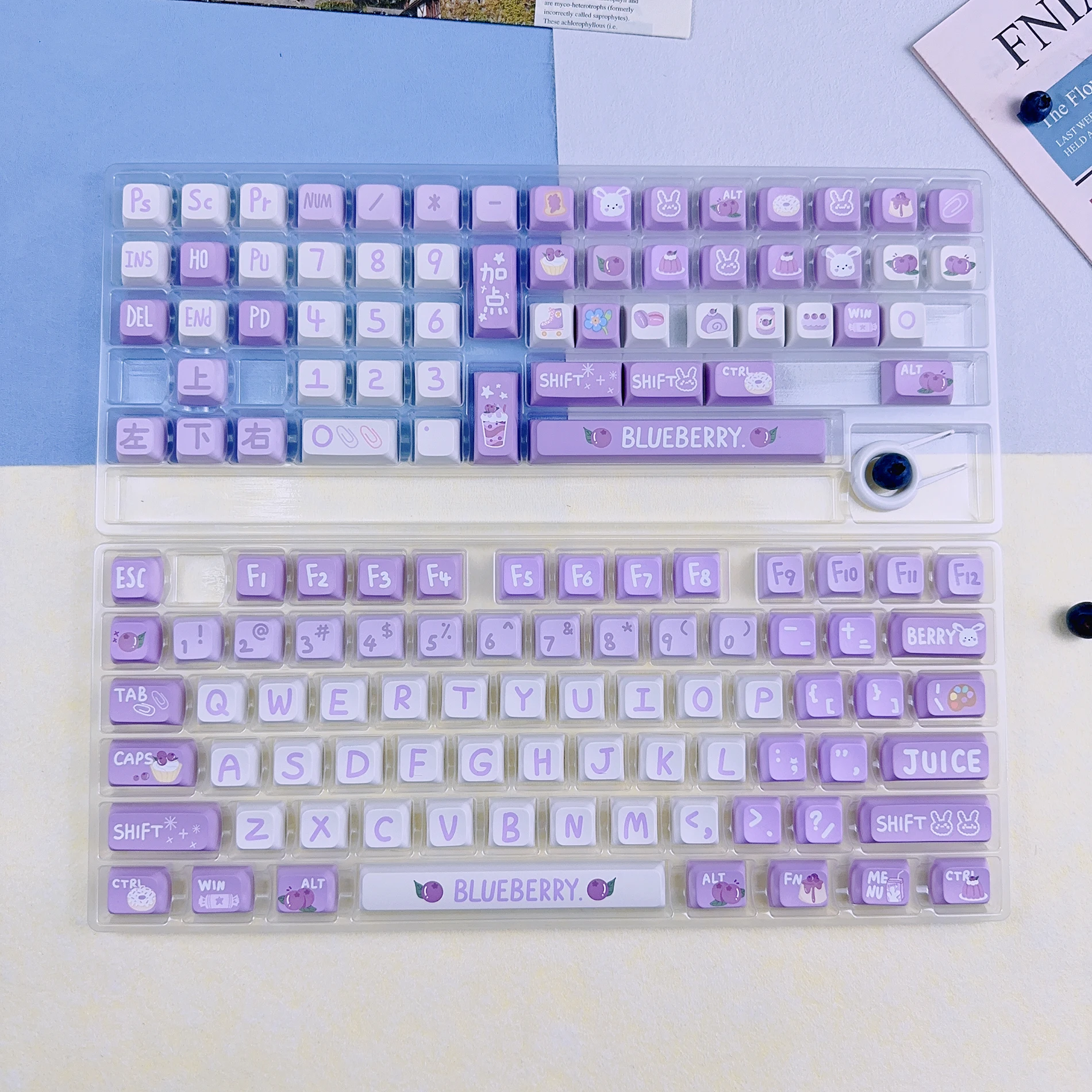Super A Cheese Blueberry Theme Personalized Keycaps PBT Hot Sublimation Wolf Pi 68 84 87 104 980 Bald 75