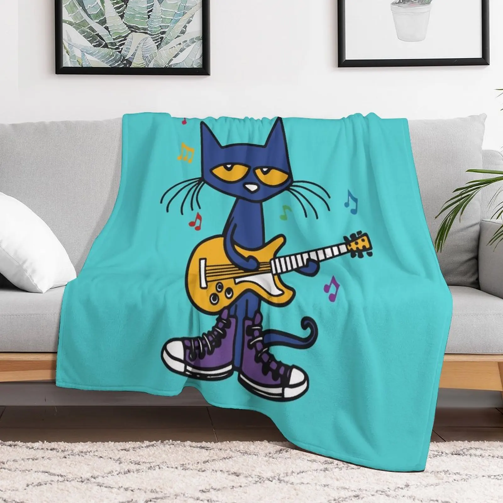 

Pete the cat playing guitar Throw Blanket cosplay anime Stuffeds Tourist Blankets Soft Plaid Summer Beddings Flannels Blankets