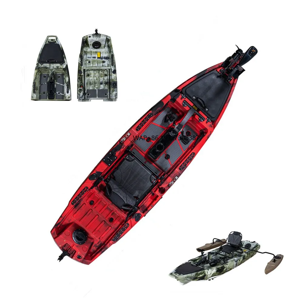

2 Sections Single Seating Propeller Pedal Driven Fishing Boat Kayak With Trolling Motor Side Float Outrigger Stable