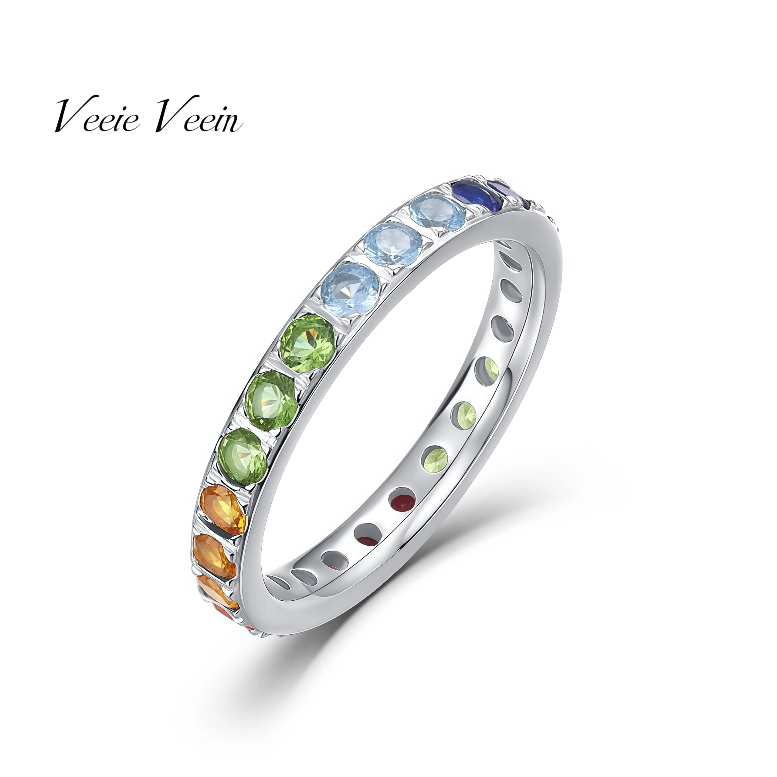 

Veeie Veein бренд S стерлингового серебра 925 пробы кольца женские Радуга градиент цвета бриллиант циркон водная трава агат кольцо ювелирные изделия