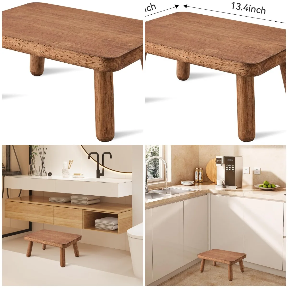 

Сверхмощный деревянный табурет-ступенька, противоскользящий для взрослых — высота 6,3 дюйма, многофункциональная кухня, офис, ванная комната, сад