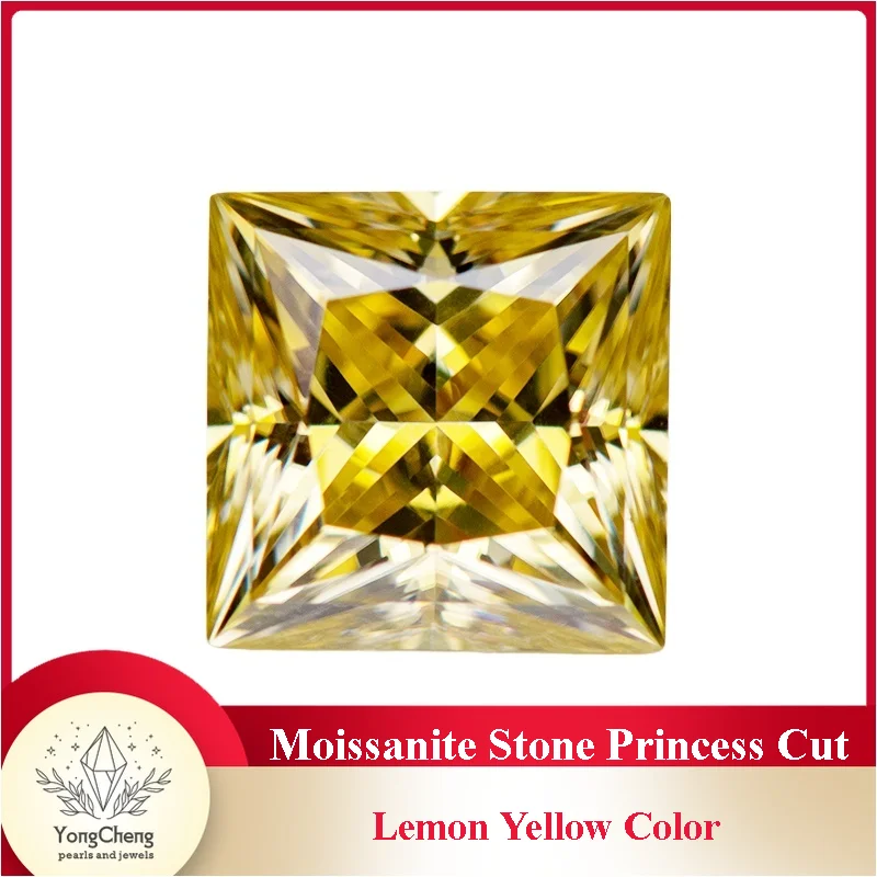 Moissanite Stone Princess Cut Lemon Yellow Color Lab Grown Diamond Gemstone Charms Jewelry for Woman with GRA Certificate