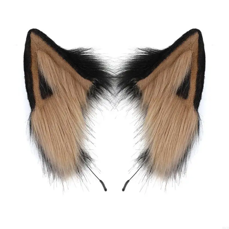 M6CD Handmade หูแมวแถบคาดศีรษะสีทึบ Furry ตุ๊กตาสัตว์ผม Hoop อุปกรณ์เสริม