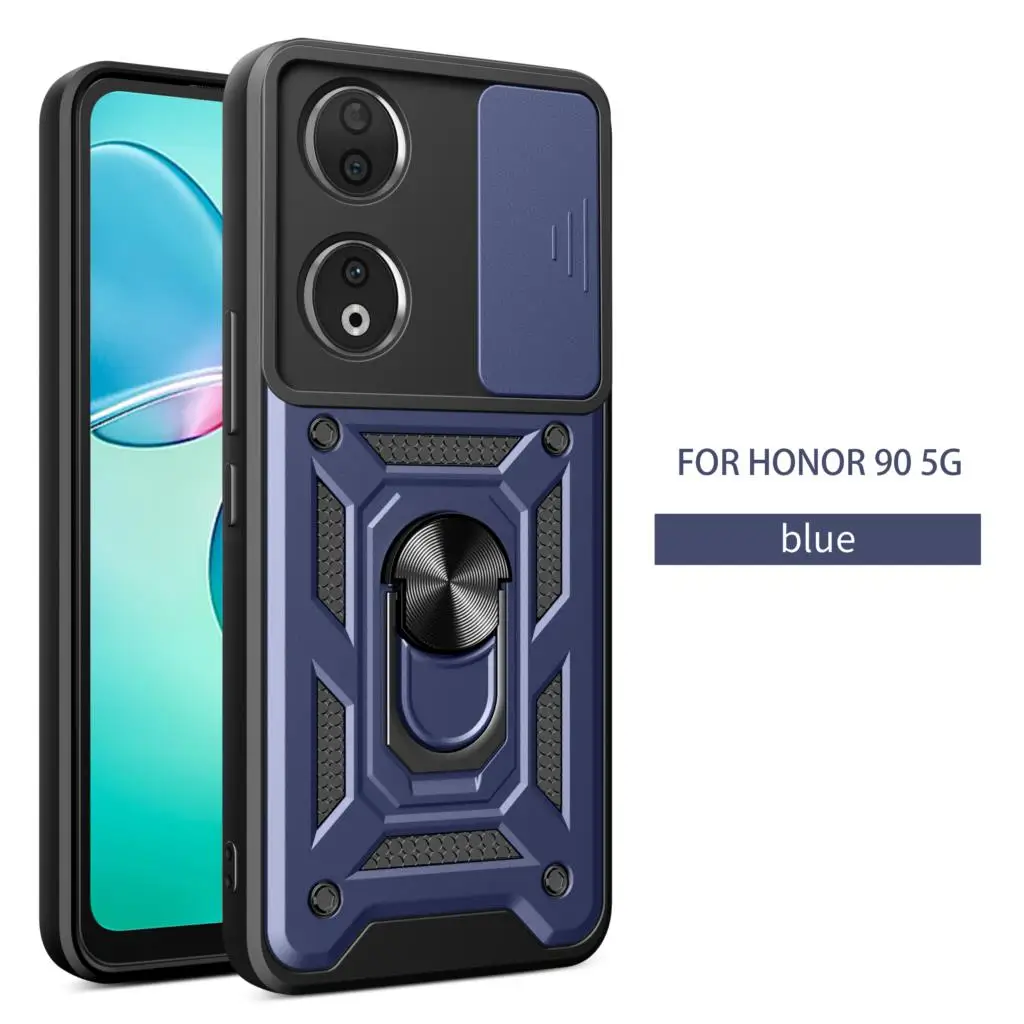 For Huawei Honor 90 Slide Camera Armor Phone Case for Honor 90 Lite Capa Magnetic Ring Holder for Honor 90/Honor 90 Lite Coques