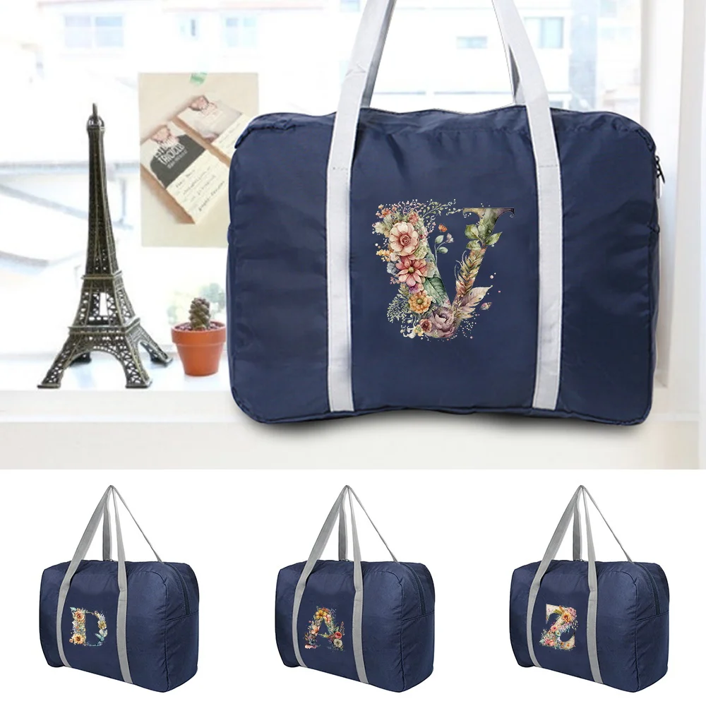 Travel Bag Hand Luggage Tote for Women Floral Letter Pattern Print Large Capacity Handbag Duffel Set Overnight for Lady & Men