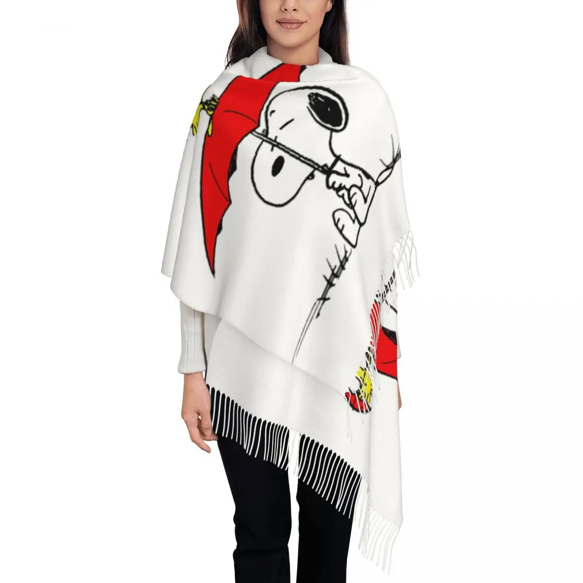 Customized Snoopys Dog Umbrella Tassel Scarf Women Soft Shawls Wraps Female Winter Scarves