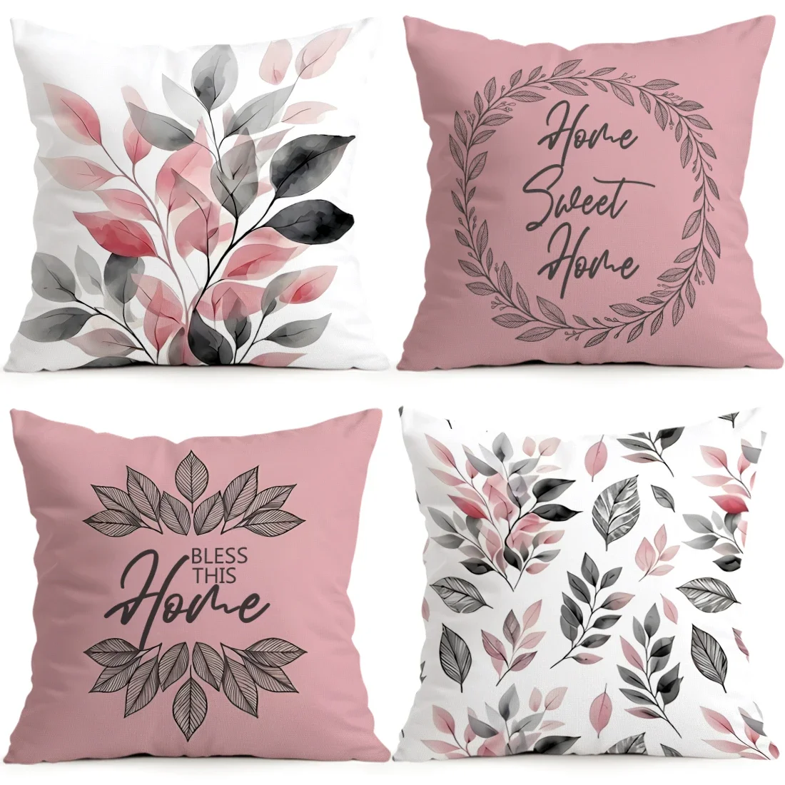 1 Stück/4 Stück Rosa Tönung Tinte Blatt Text Kissenbezüge Polyester Kissenhülle Dekokissen Kissenbezug Heim Auto Sofa Dekoration