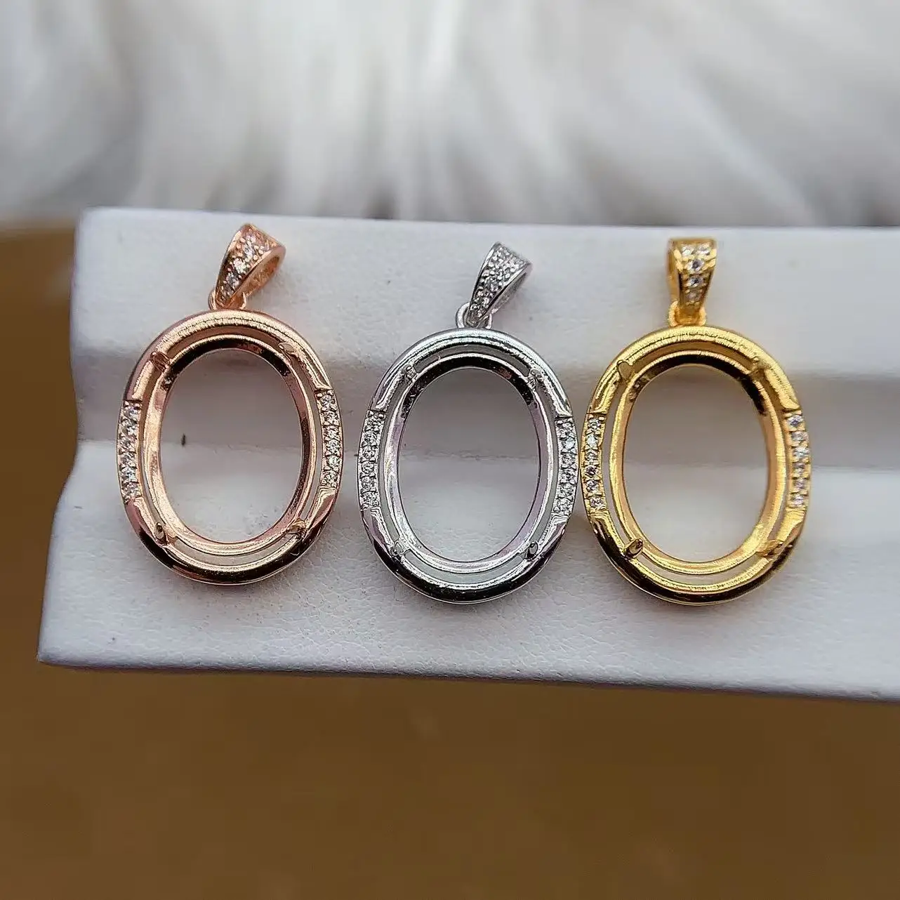 s925-sterling-silver-pendant-simple-fashion-commuter-versatile-oval-shaped-color-gemstone-empty-mounting-12-16mm-jewelry