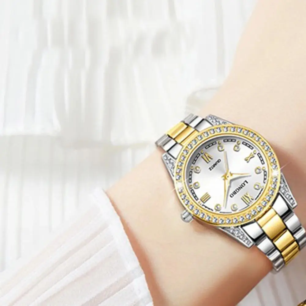 Women Quartz Watch With Flower Jewelry Set For Women Rhinestone Watch Steel Clock Necklace Bracelet Earrings Ring Set + Box