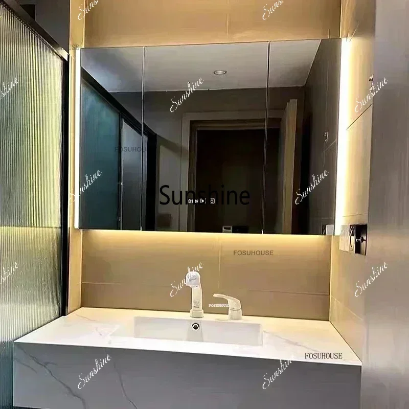 YFrench Smart Nordic Bathroom Cabinet Solid Wood Wall Mounted Home Storage Makeup Mirror Shelf Modern Furniture
