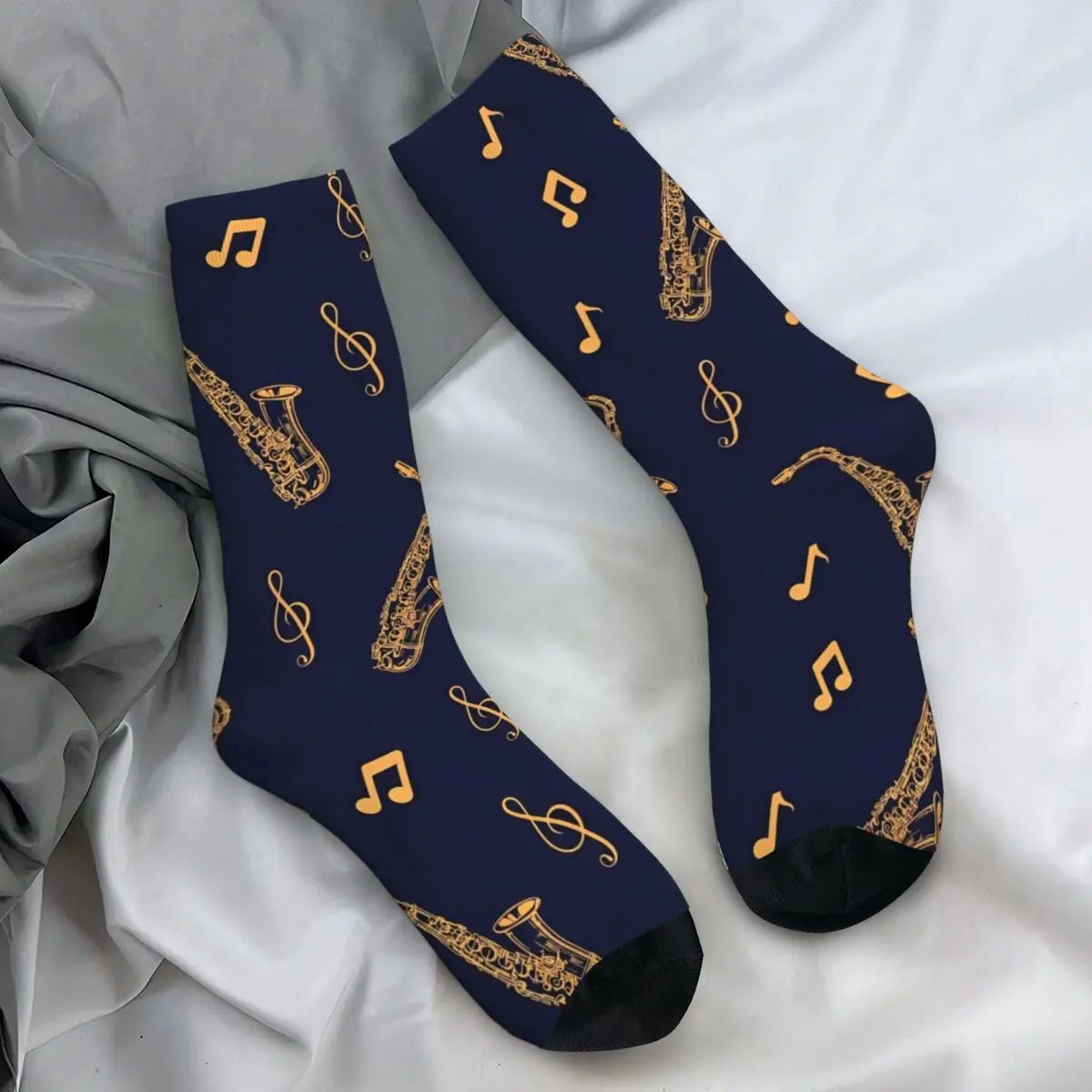 Musical Saxophone Pattern Socks Spring Music Stockings Gothic Men Soft Socks Design Outdoor Anti Skid Socks