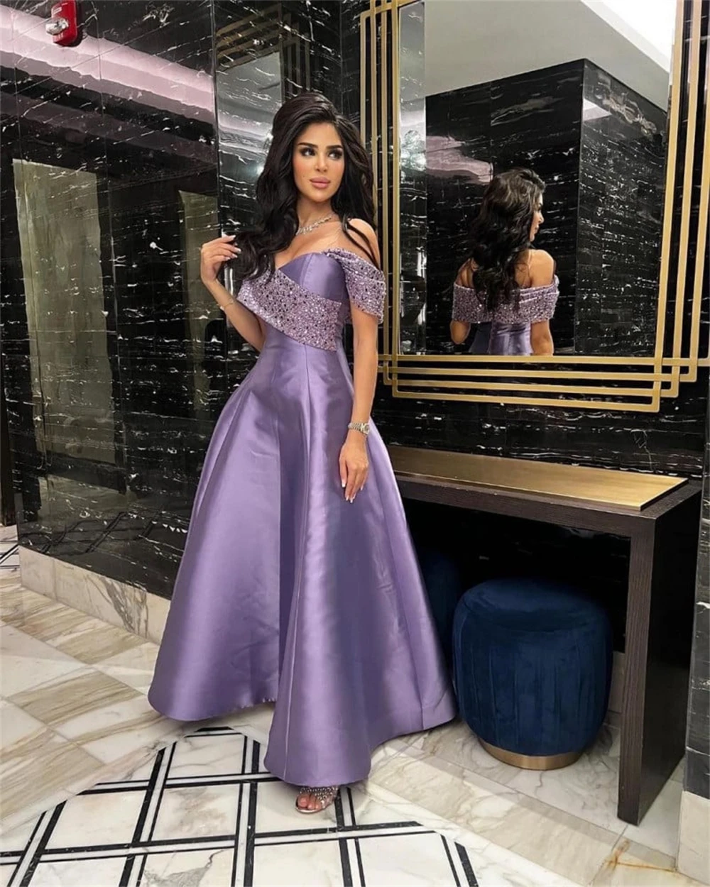 Dostosowana suknia wieczorowa Mecca سهره فساتين Off the Shoulder A Line Satin مناس Formal Occasion نسائيه فخ requirements