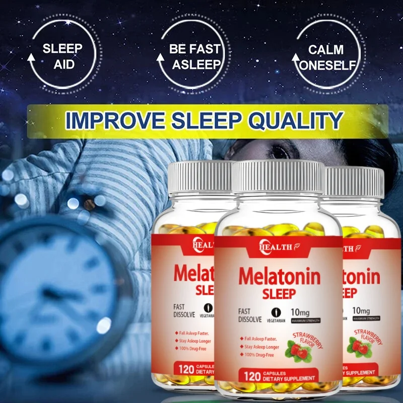 Melatonin 10mg, Sleep Dietary Supplement, 120 Strawberry Flavored Capsules, Contains Melatonin - Healthy Sleep