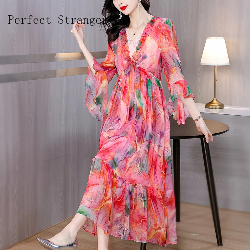 

Silk Dress 2024 Summer New French Fragmented Flower Skirt Temperament Reduced Age Mulberry Silk Long Skirt