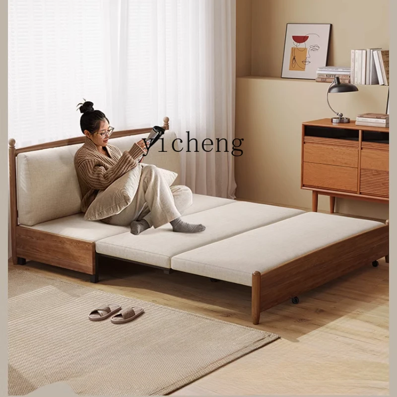 

ZC solid wood sofa bed dual-purpose small apartment living room ash wood multi-functional pull-out retractable bed