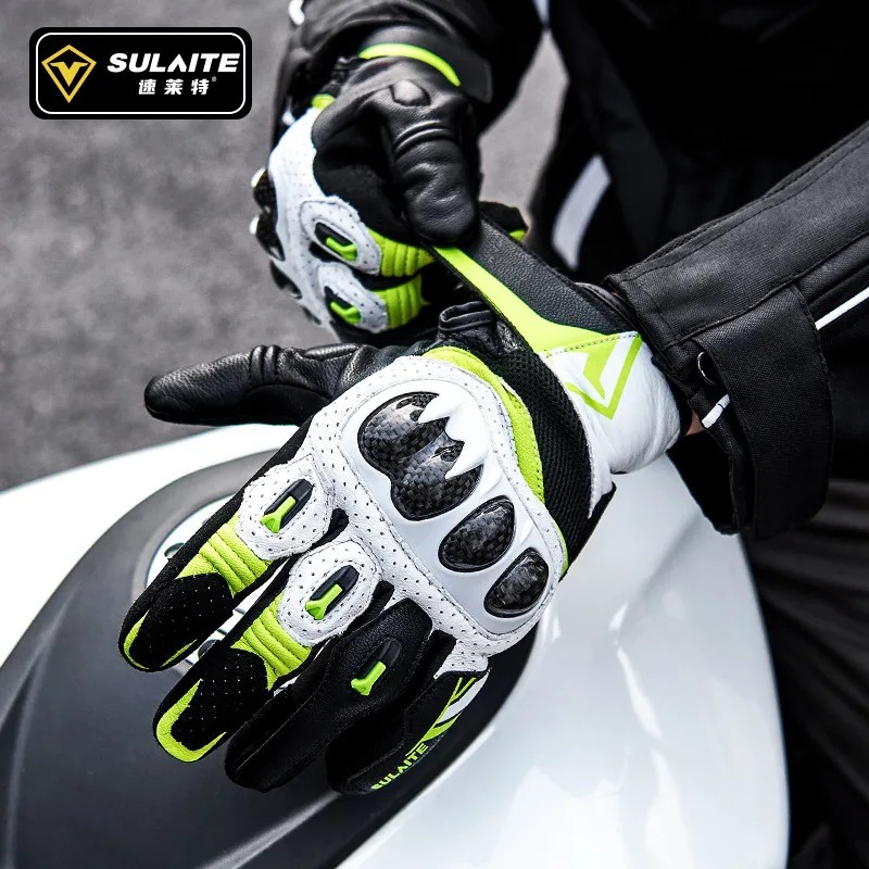 

SULAITE Upgraded G7 3K Carbon Fiber Motorcycle Gloves Anti Fall TPU Hard Shell Shockproof Sponge Touchscreen Full Half Finger