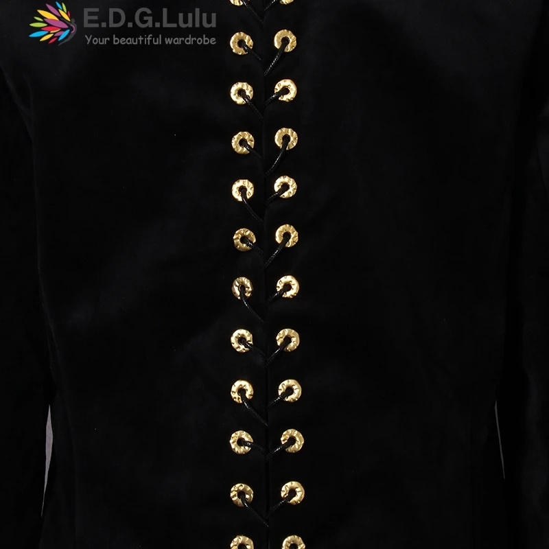 EDGLuLu ターンダウン襟メタルボタンブラックコート女性オフィスレディ長袖黒スリムフィットブレザーコート 1111