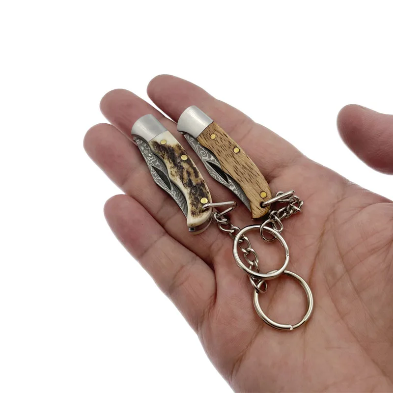 Handmade Damascus Steel  Antler Horn Handle Mini EDC Utility Pocket Folding Knife Tactical