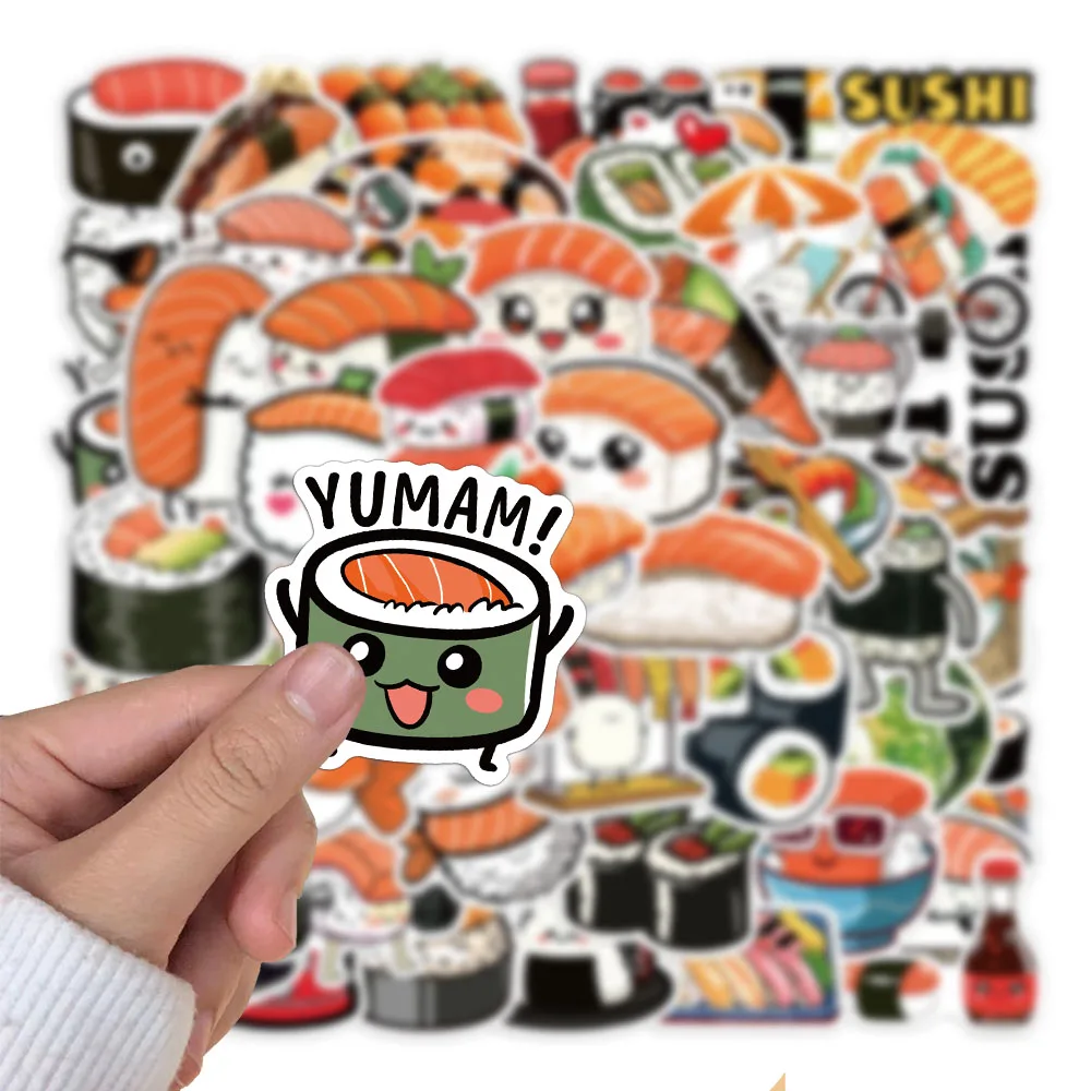 50PCS Creative ข้าวและผักม้วนซูชิครอบครัวสติกเกอร์ตกแต่งคู่มือวัสดุการ์ตูน DIY เคสโทรศัพท์สติกเกอร์