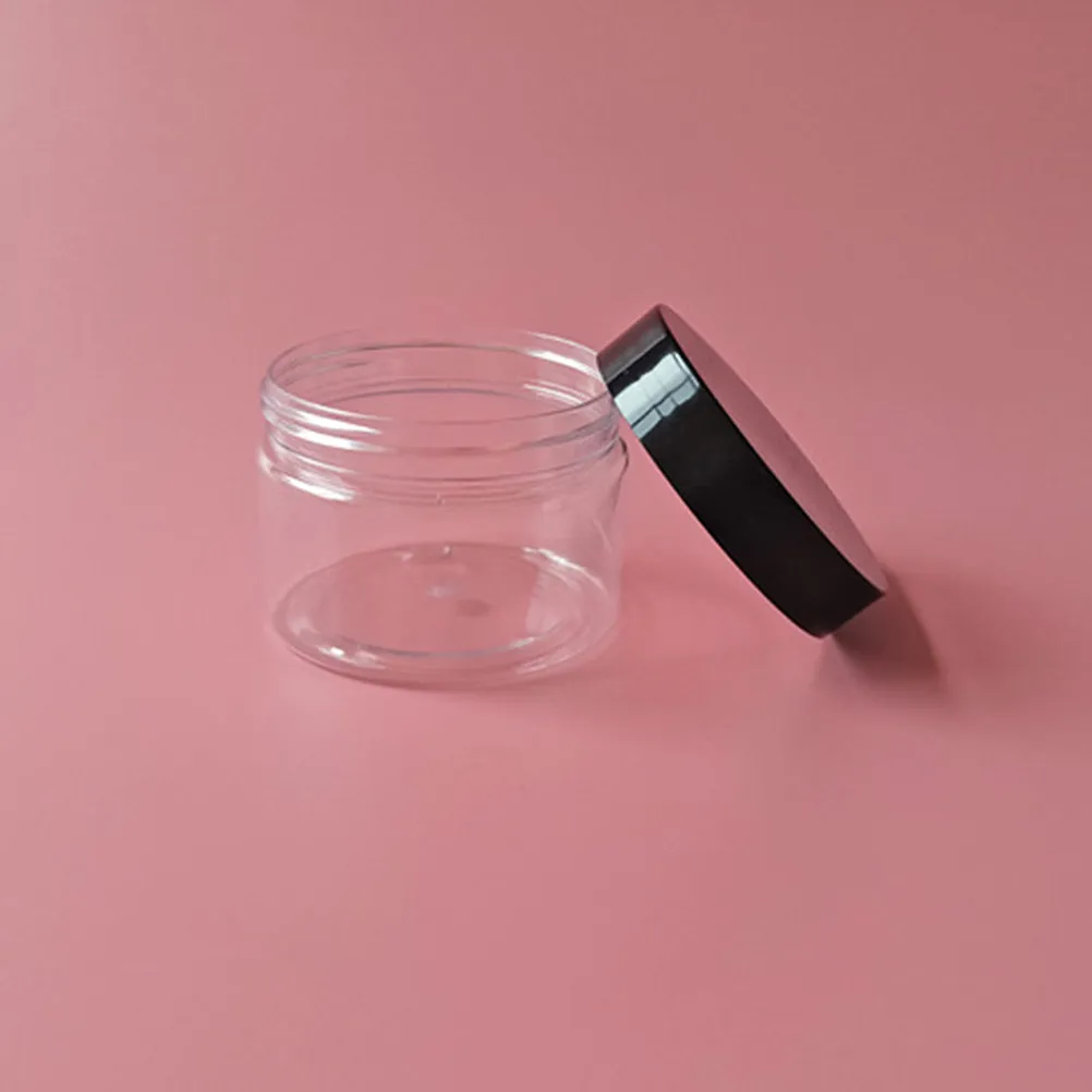 

10pcs 100ml Plastic Storage Cases Empty Clear Wide-mouth Candy Biscuit Jars Cream Containers with Black Lid