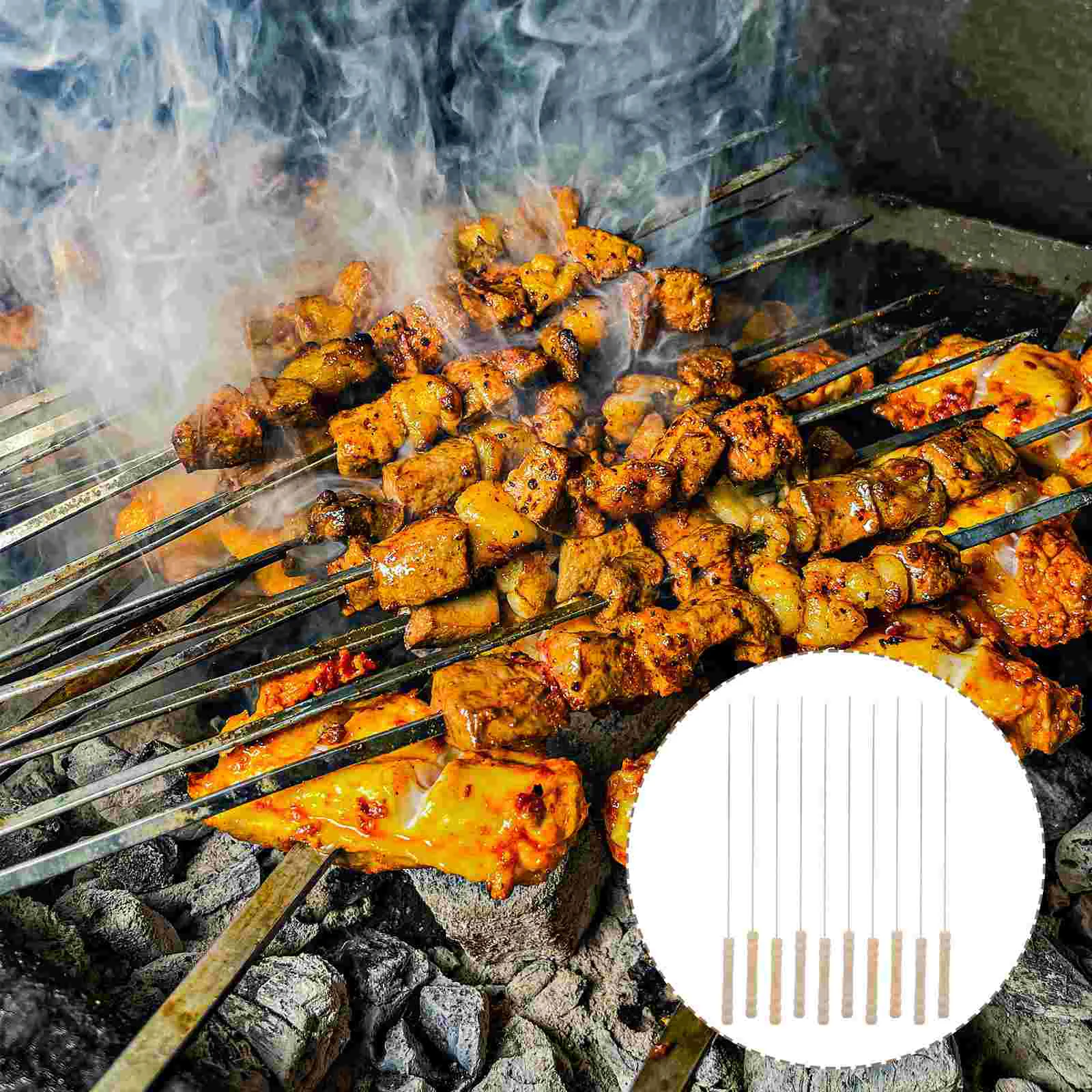 10 Pcs Satay Flat Iron Sign Skewer Sticks Grilling Accessories Roasting Forks Mushroom Barbecue