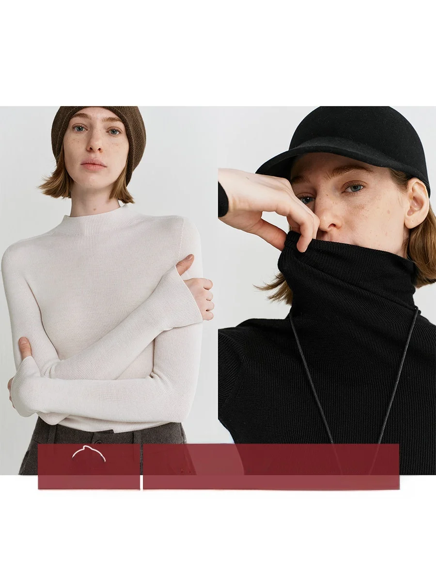 

Amyy Studios 00% Wool 20S Yangzi Yarn Thiened Sl Inteated f High Collar High Collar Base irt Women's Knitted...