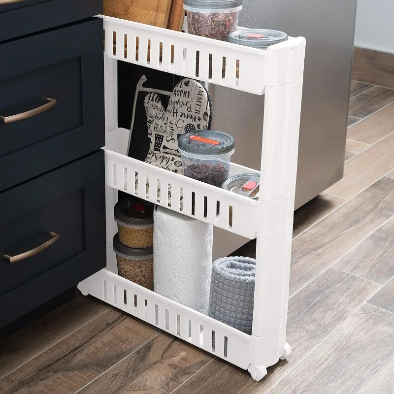 

3 Tier Slim Side Out Storage Cart Multi-Purpose Organization Rolling With Wheels Kitchen Island Laundry Room | Kitchen | Office