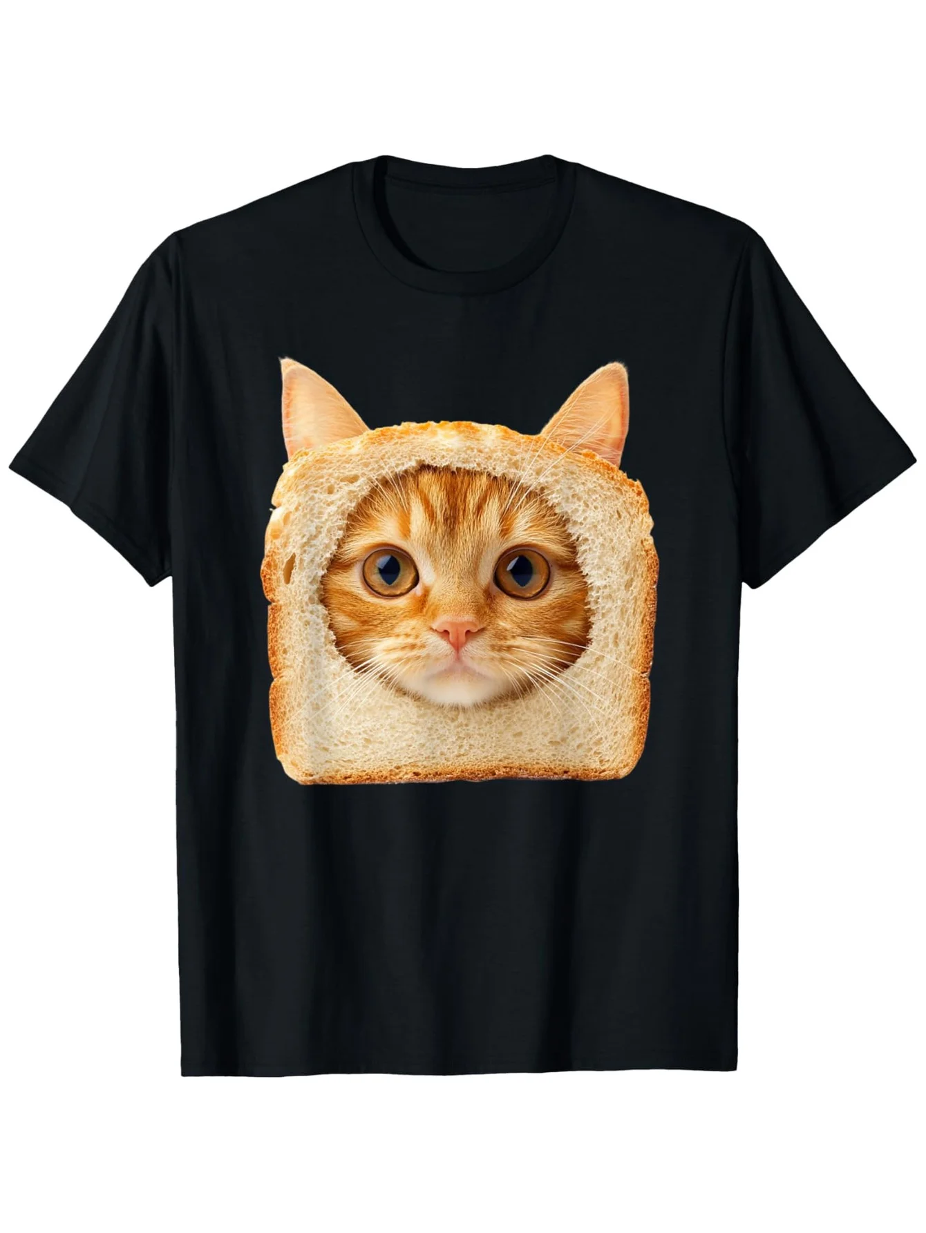 Cute Ginger Yellow Tabby Cat Probe Toast T-shirt for Both Men and Women, Retro Breathable Round Neck Short Sleeved T-shirt
