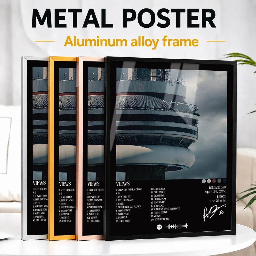 Drake Views Album Framed Aluminum Metal Poster Customized Photo Curated Sound Style Wall Art For Music Room Memorable Fan Gift