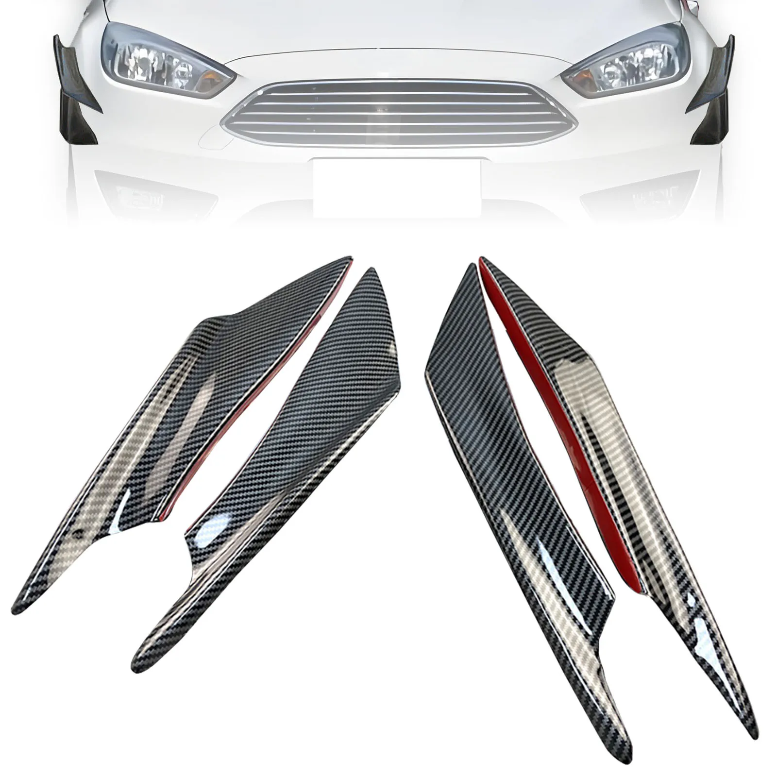 

Car spoiler 4pcs Carbon Black Colors Pattern Car Front Spoiler Set Wind Knife Sticker