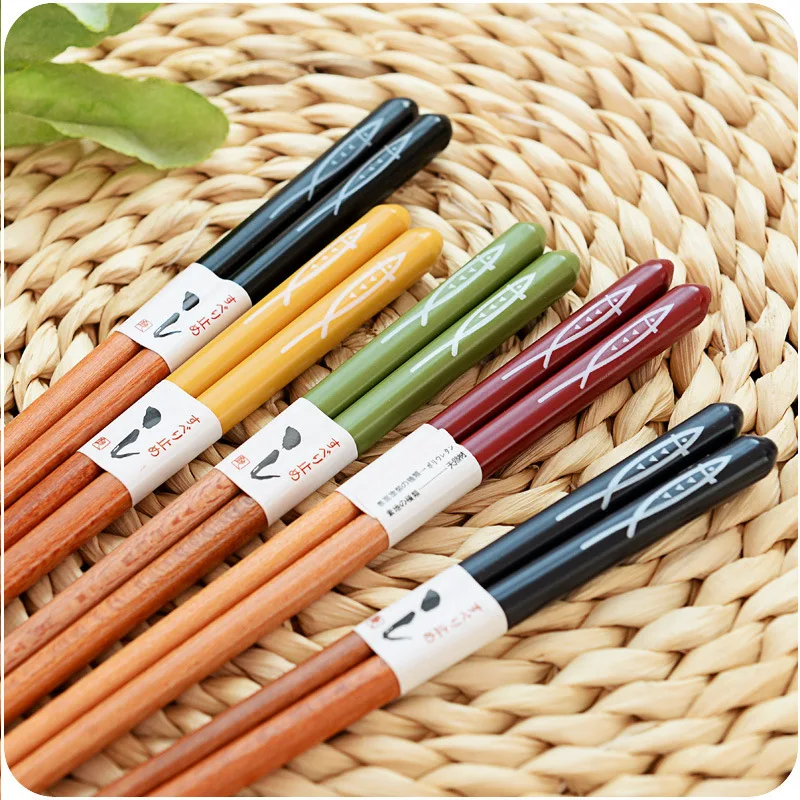 5 Pair Set Bamboo Chopsticks Set Natural Wood Sushi Food Multi Color Household Long Non-Slip Japanese Chopsticks Tableware