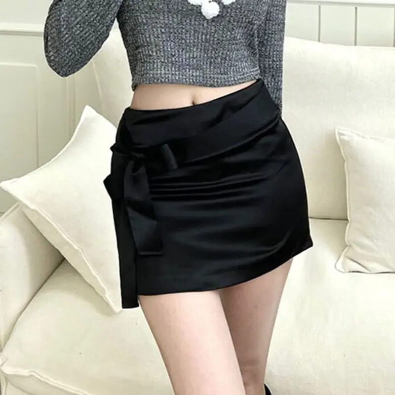 Mini Skirts High-End Satin Large Butterfly Tie Lace Up 2024 New Harajuku Punk Goth Y2K High Waist Women Hip-Covering Skirt