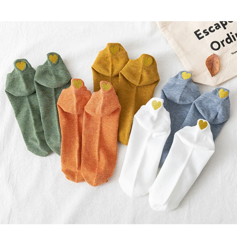 Calcetines tobilleros de algodón para mujer, medias divertidas informales con corazones, novedad de primavera, 4 pares, 2024