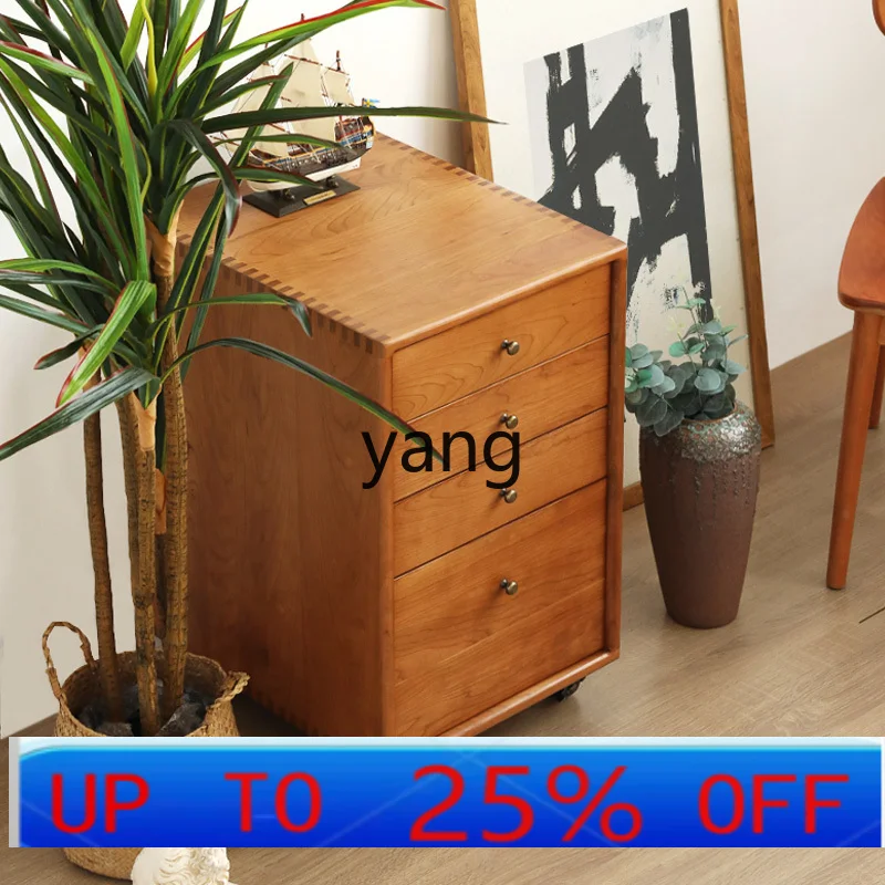 YJQQ solid wood office file cabinet three drawers bedside locker mobile under table