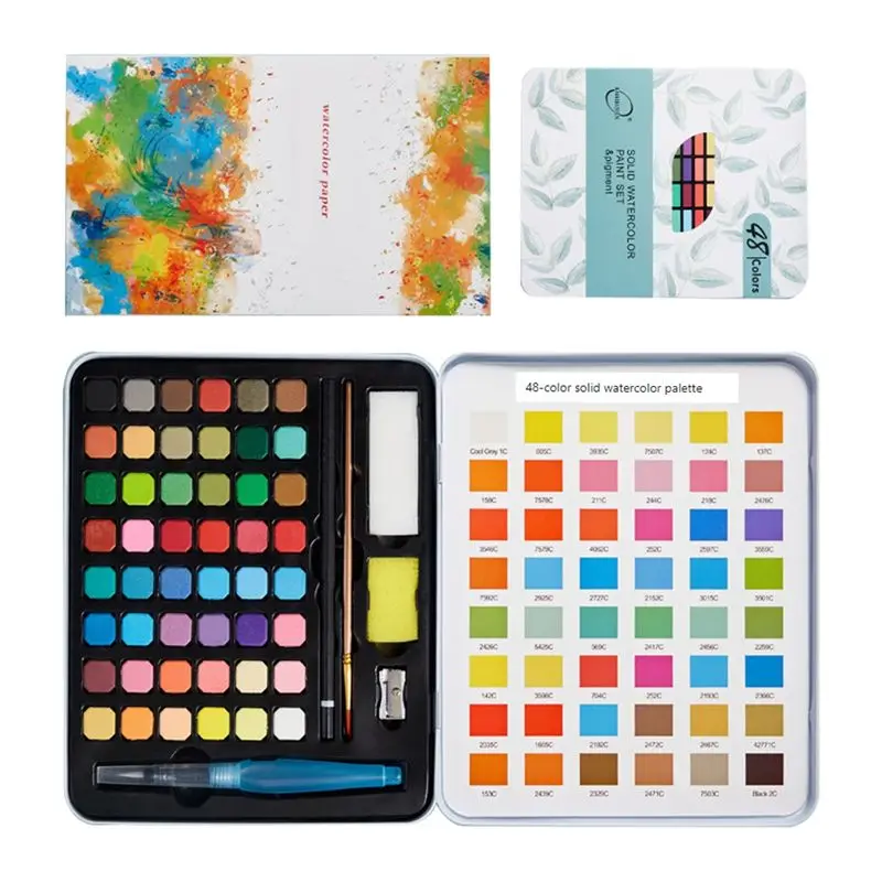 高級ミニポータブル水彩絵具セット、旅行用水彩紙と筆セット、水彩絵具パレットキット