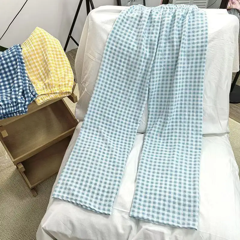 Spring and summer Japanese style fashionable printed elastic waist wide leg pants