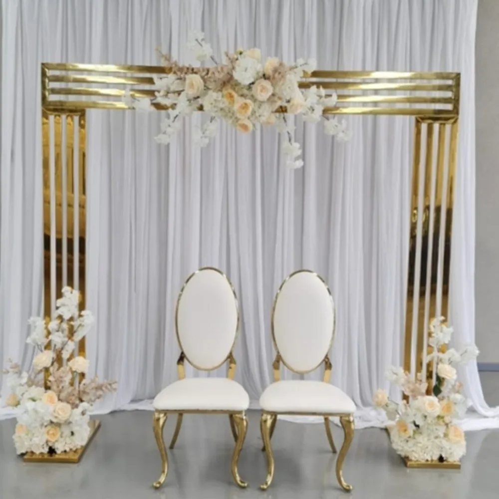 

Shiny Square Screen Backdrop Shelf Wedding Arch Gold-plated Geometry Flower Door Stand Artificial Floral Decor Frame