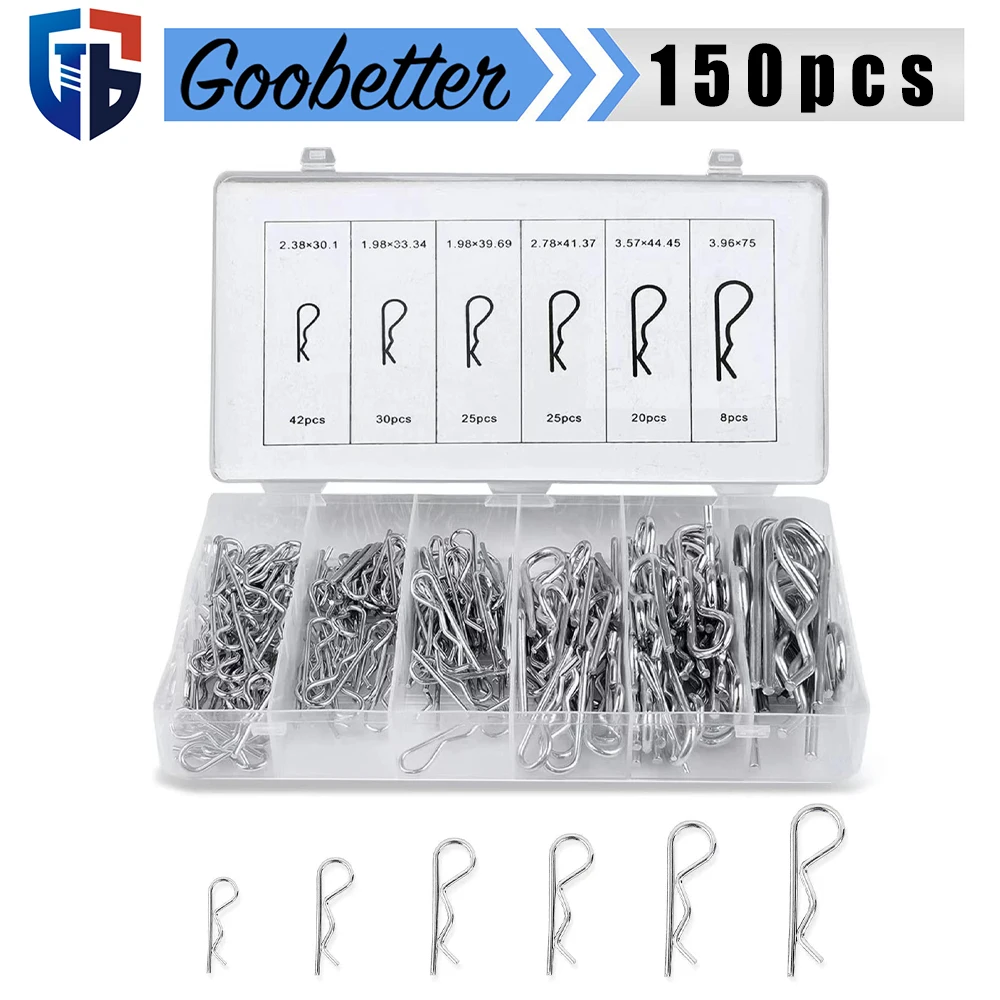 

150pcs Cotter Pin Zinc Plated Kit Hairpin Cotter Pins & R Clips Set Split Pin Fastener Clips Wave Latch Bolt Locking Pin