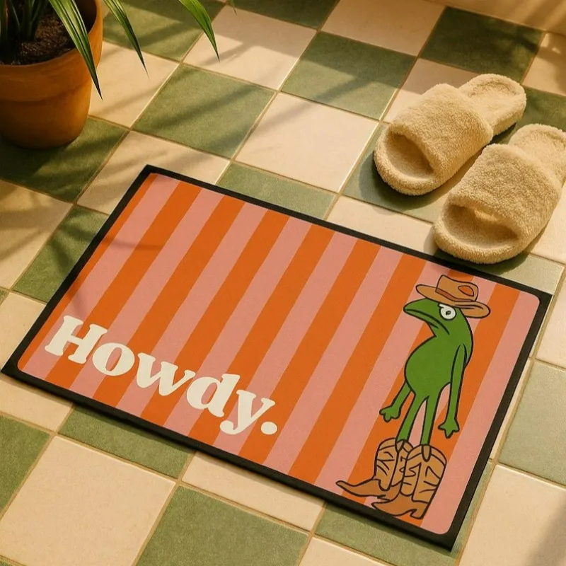 Doormat Howdy. Cowboy Frog – Funny Welcome Doormat  Housewarming Gift, Funny Doormat Living Room Bedroom Foot Mat Indoor Decor