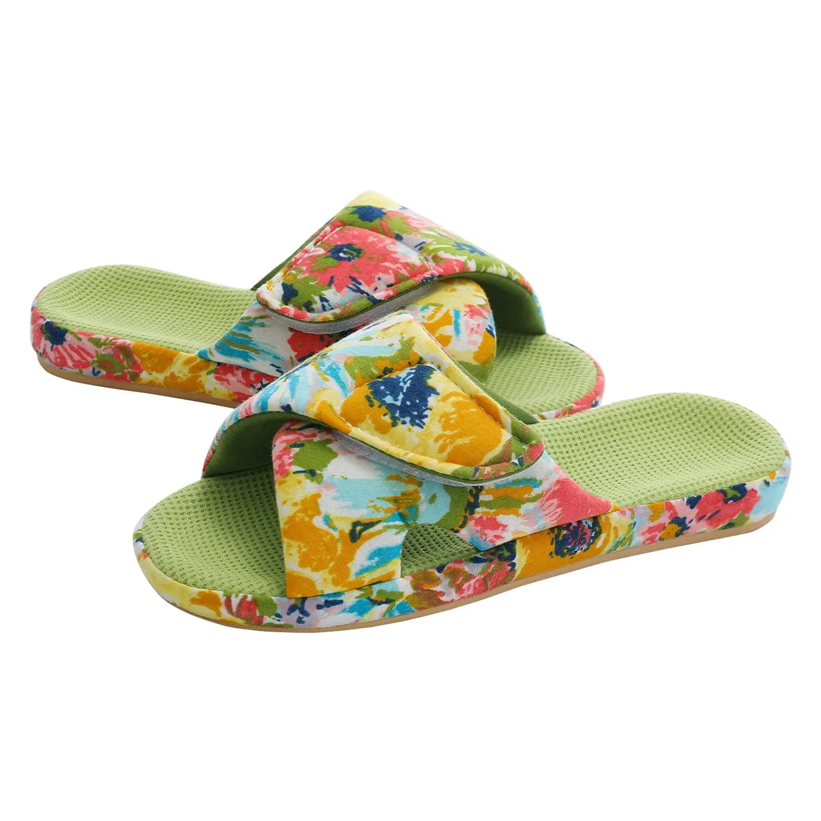 

Goosecret Women Waffle Cotton Slides Memory Foam Flat Sandals Indoor Casual Comfort Home Shoes With Arch Support Printed Slipper