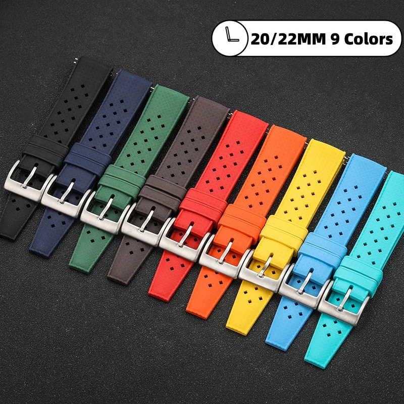 20mm Rubber Watch Strap Hight Quality Fluororubber 22mm Sport Watch Band Quick Replacement Diving Waterproof Rubber Bracelet