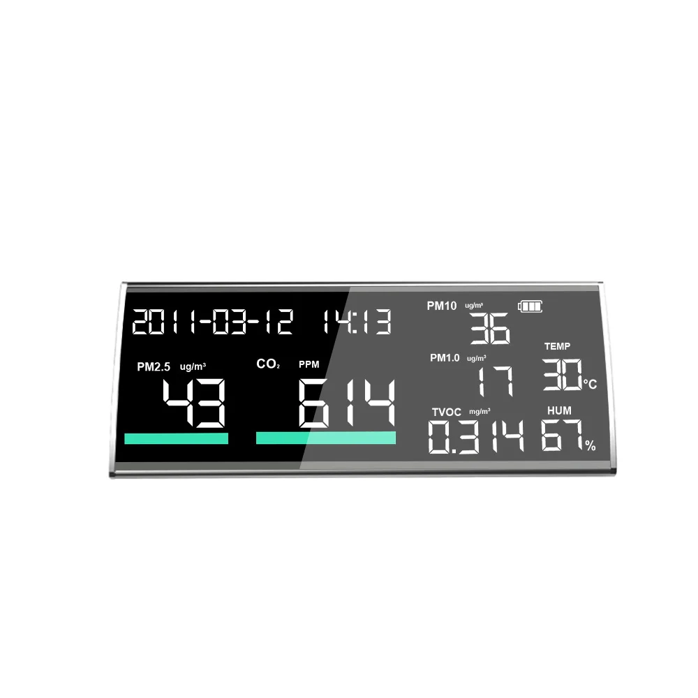 Hot Selling Multi-function Air Quality Monitor 9 in One PM2.5/PM 10/PM 1.0 TVOC CO2 Black Gas Analyzer Customizable OEM ODM