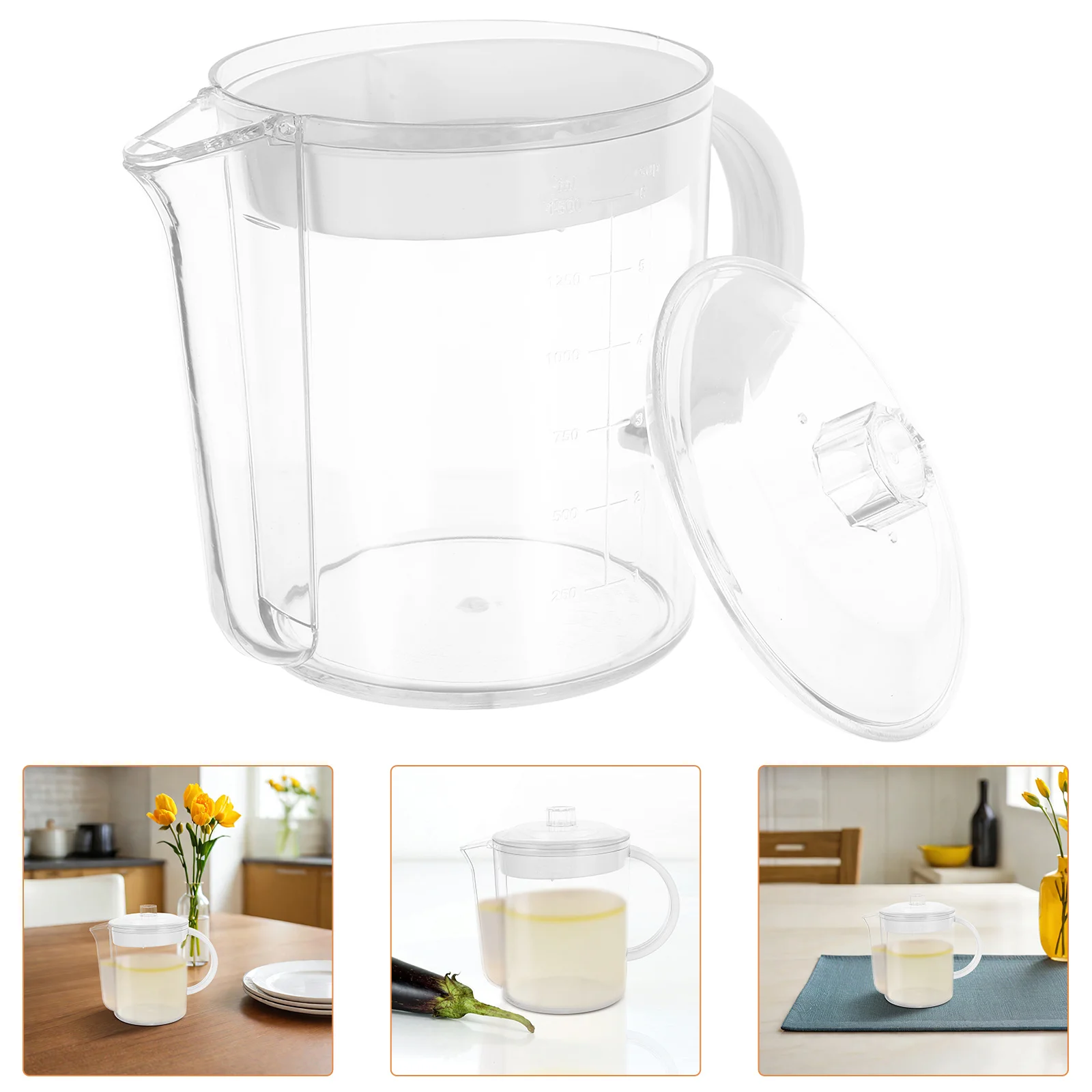 

1Pcs Grease Cup 1500Ml Fat Separator Premium Material Scale Markings Strainer Filter Bone Fragment Remover Microwave Safe Grease