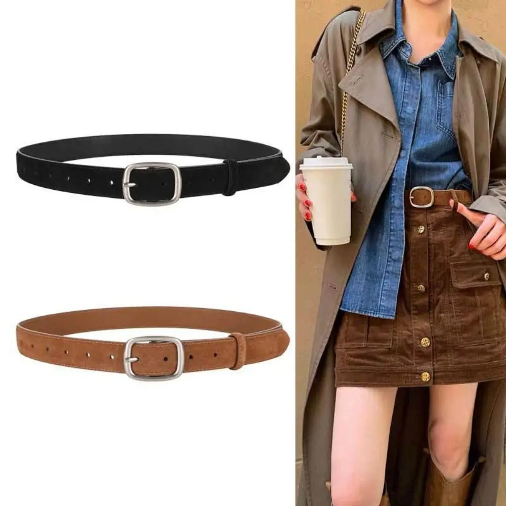 

Adjustable Jeans Decor Suede Belt Width Korean Style Pu Waistbands Silver Square Buckle Fashion Trouser Decoration Daily
