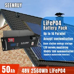 48V 51.2V 50AH LiFePO4 Battery Pack 6000+ Cycles RS485 CAN 16S 100A BMS Max 16 Parallel For Solar Energy Inverter