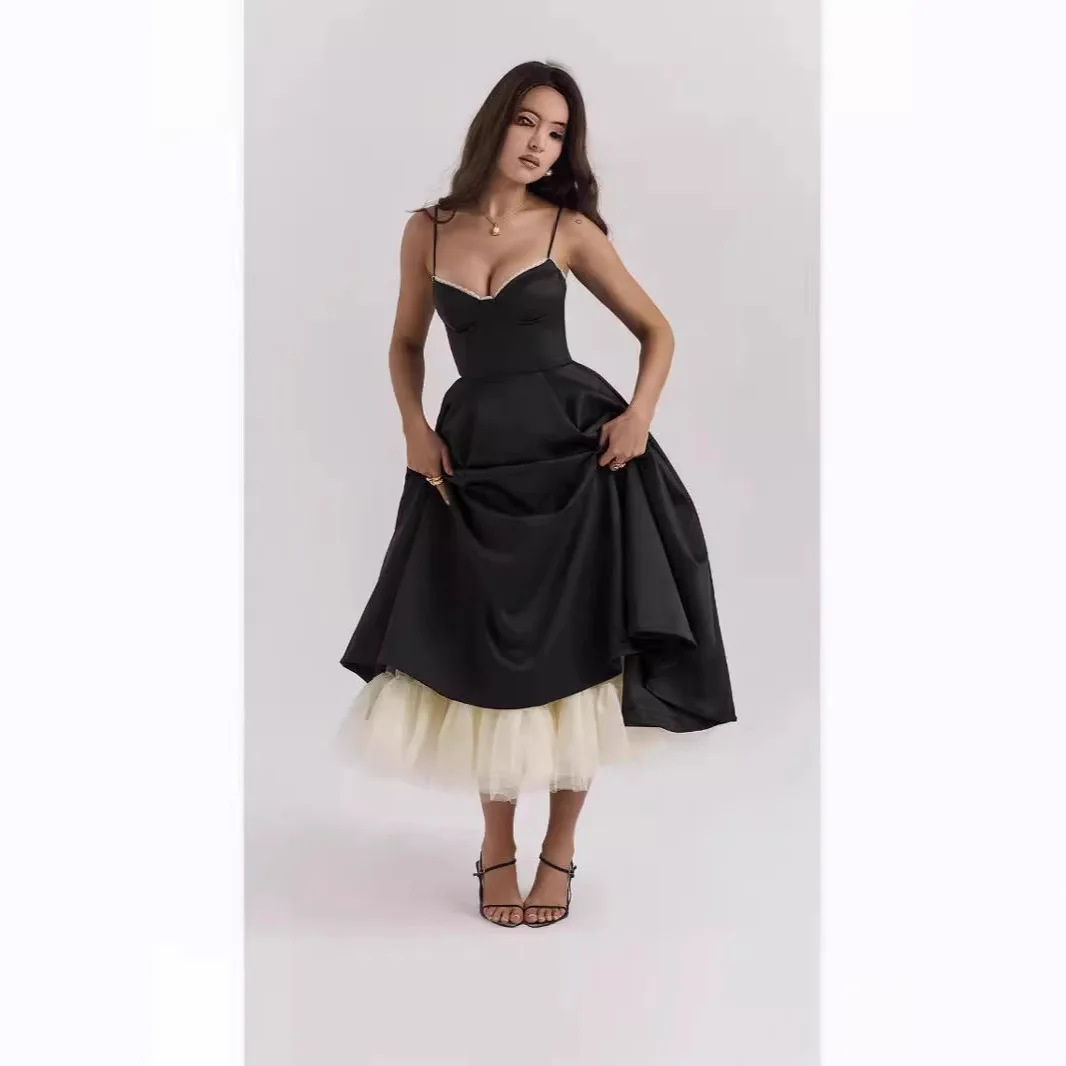 

2026 Sexy Women's European Style Tank Top Strapless Dress Puff Skirt Long Dress New Arrival Amazon Cross-Border Shopping