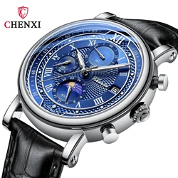Watches Luxury Men Leather Strap Waterproof Luminous Man Watch Multi Functional Chronograph Calendar Quartz Wristwatches Casual