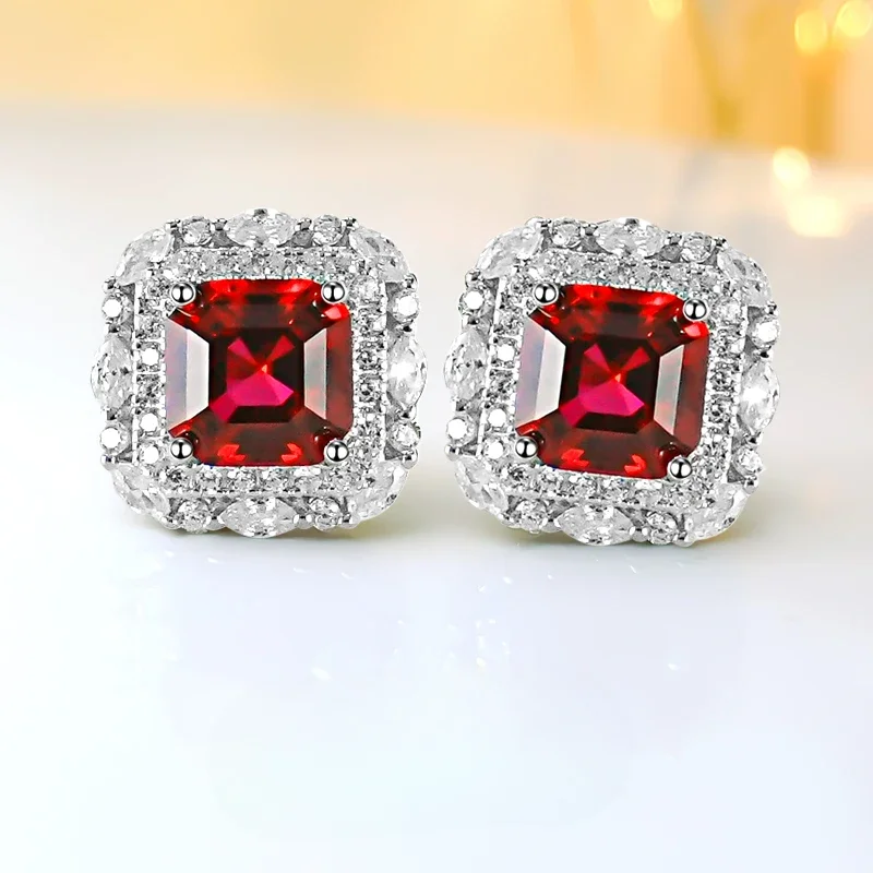 

925 Sterling Silver Red Treasure Earrings Inlaid with Versatile Daily Temperament for Women Engagement Jewelry Wholesale