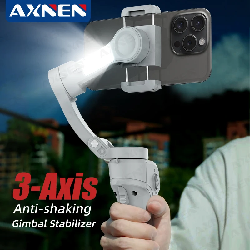 AXNEN Smart 3-Axis Handheld Gimbal Stabilizer for Smartphone with Fill Light for iPhone Android Face Tracking Tiktok Vlog Kit 1