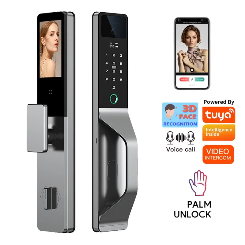 

Fingerprint 3D Face Recognition Palm Vein Fashion Handle Smart Door Lock with TUYA WiFi App
